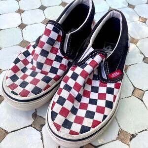 Vans Kids Red and Black Checkerboard Sneakers